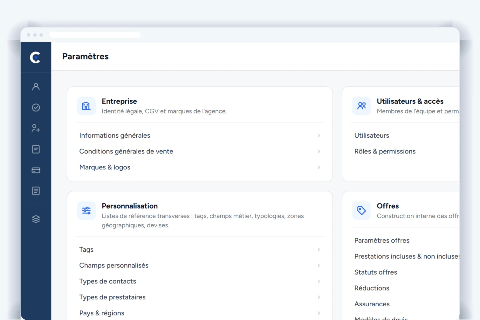 Personnalisation interface - logiciel agence voyage